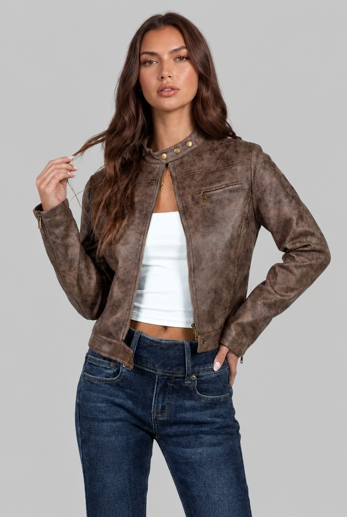 Cropped Leather Jacket Audrey Calvero