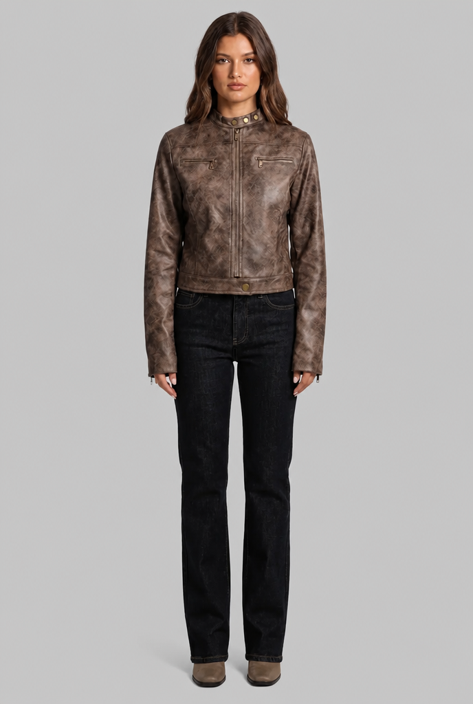 Cropped Leather Jacket Audrey Calvero