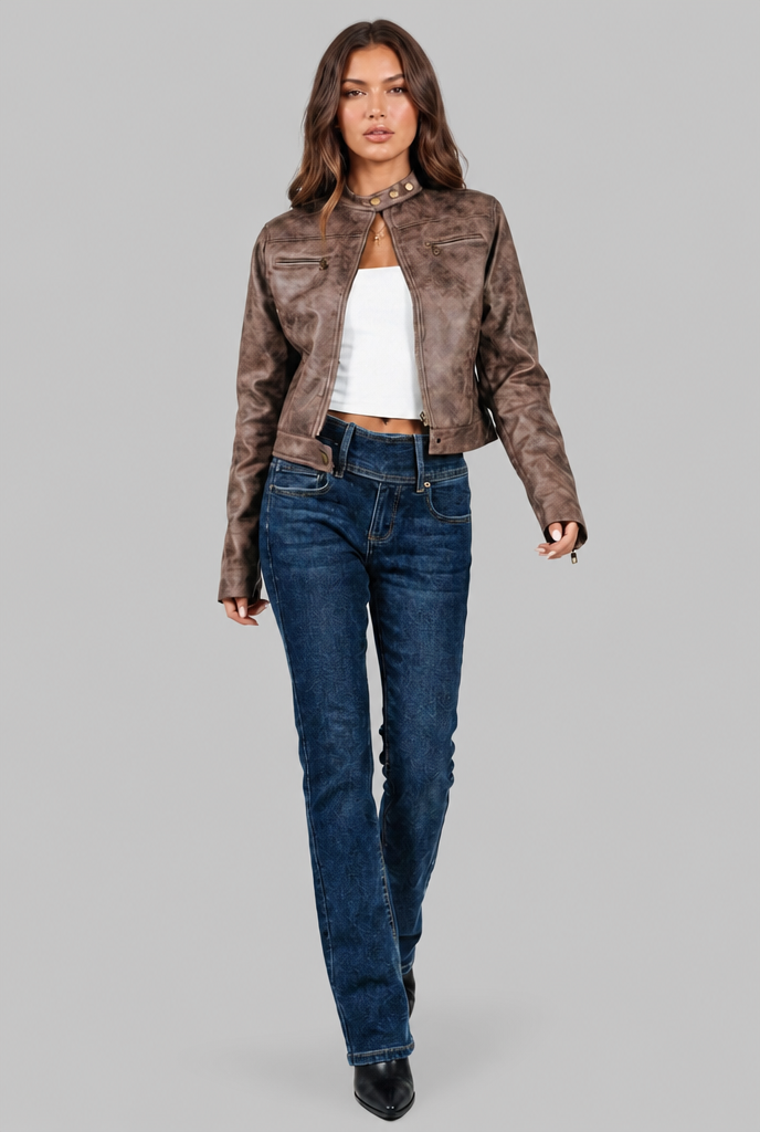 Cropped Leather Jacket Audrey Calvero