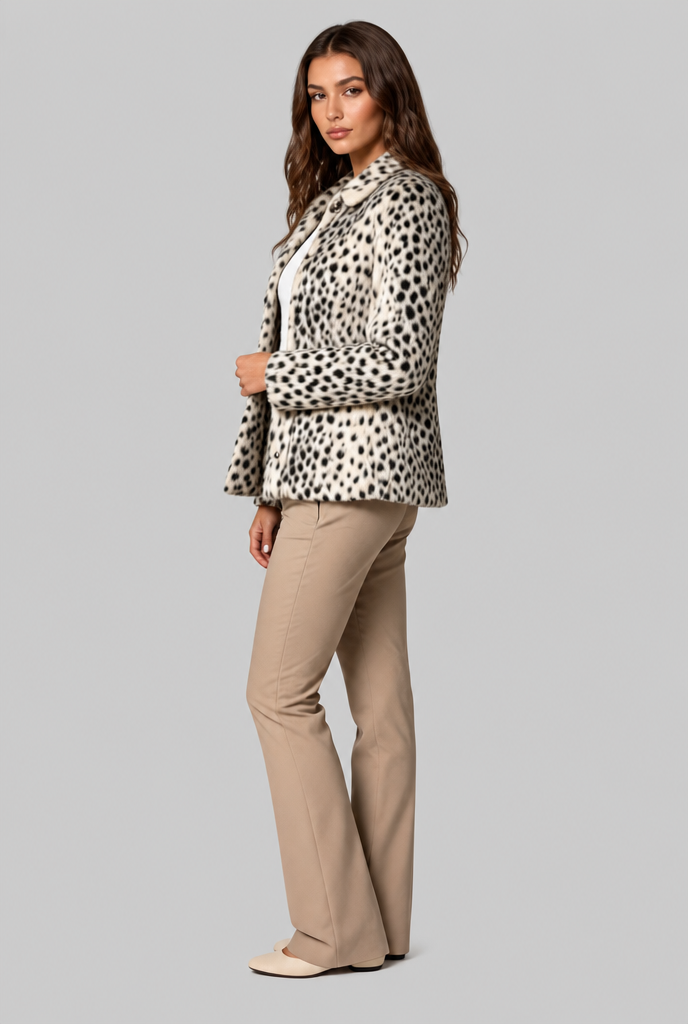Leopard Print Faux Fur Jacket Audrey Calvero