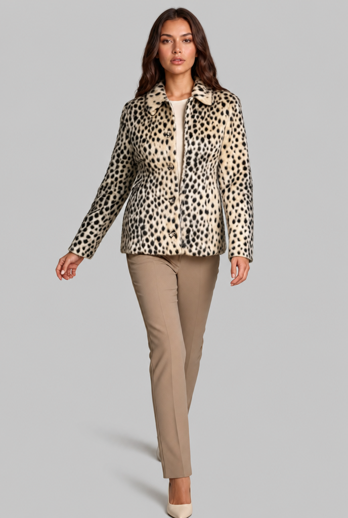 Leopard Print Faux Fur Jacket Audrey Calvero