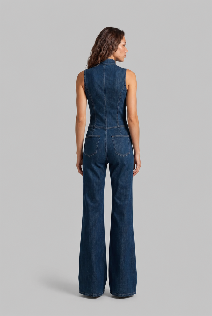 Zip Front Denim Jumpsuit Audrey Calvero