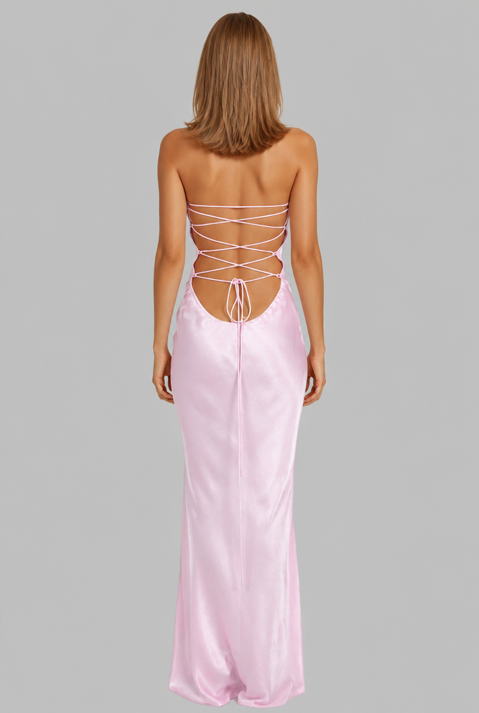 Sequin Satin Dress with Lace-Up Back Audrey Calvero