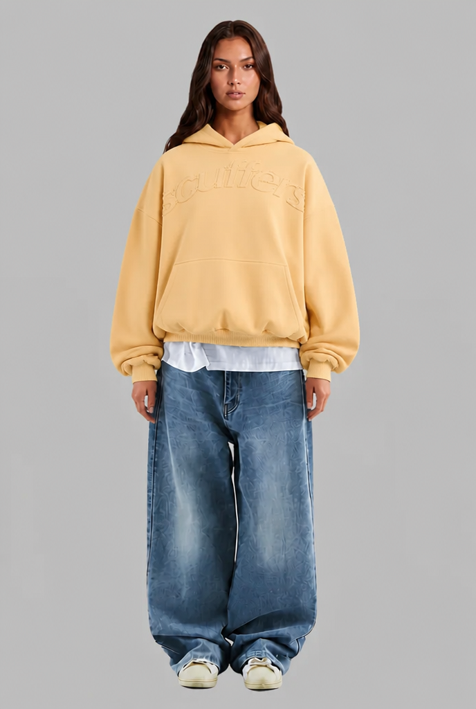 Oversized Embossed Logo Pullover Hoodie Audrey Calvero