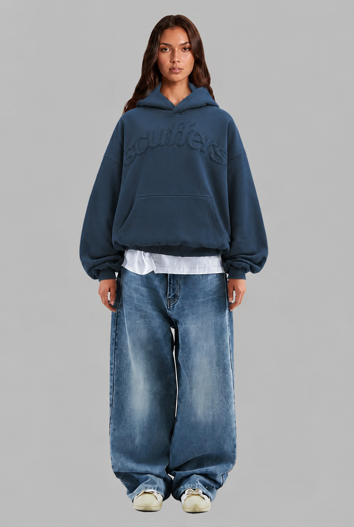 Oversized Embossed Logo Pullover Hoodie Audrey Calvero