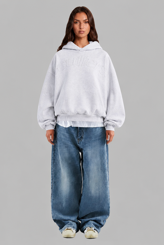 Oversized Embossed Logo Pullover Hoodie Audrey Calvero