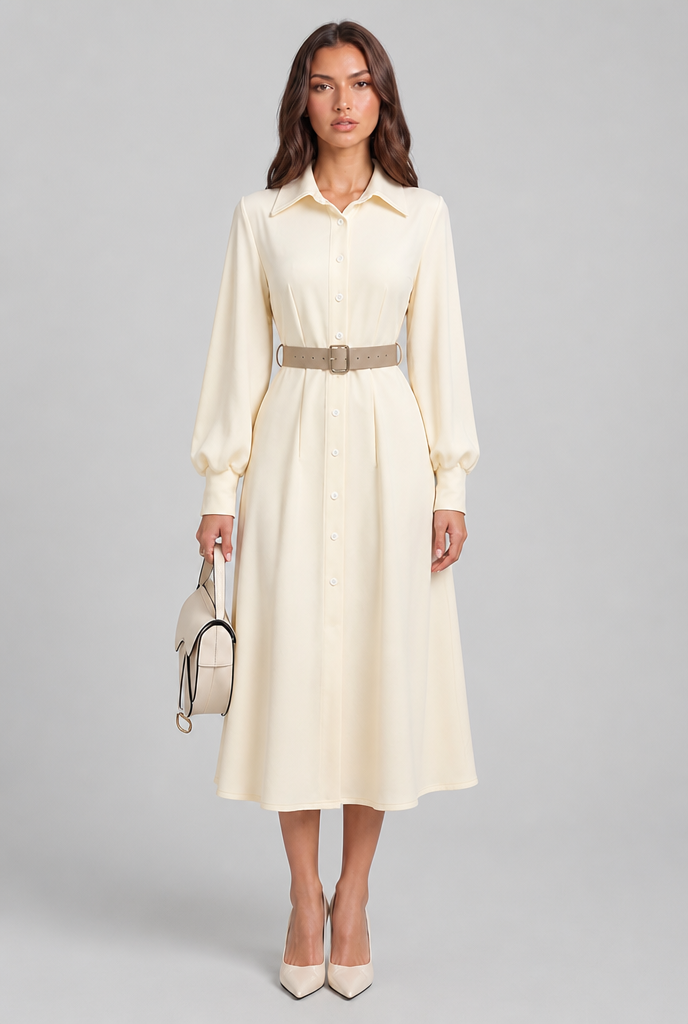 Belted Shirt Midi Dress Audrey Calvero