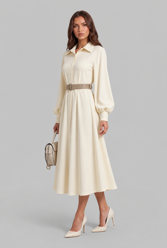 Belted Shirt Midi Dress Audrey Calvero