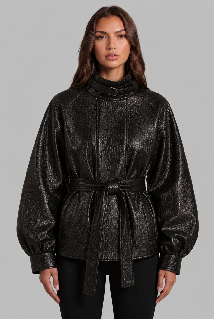 Annabelle Leather Jacket with Belt Audrey Calvero