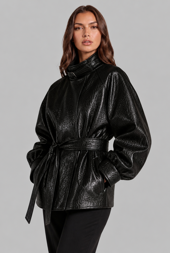 Annabelle Leather Jacket with Belt Audrey Calvero