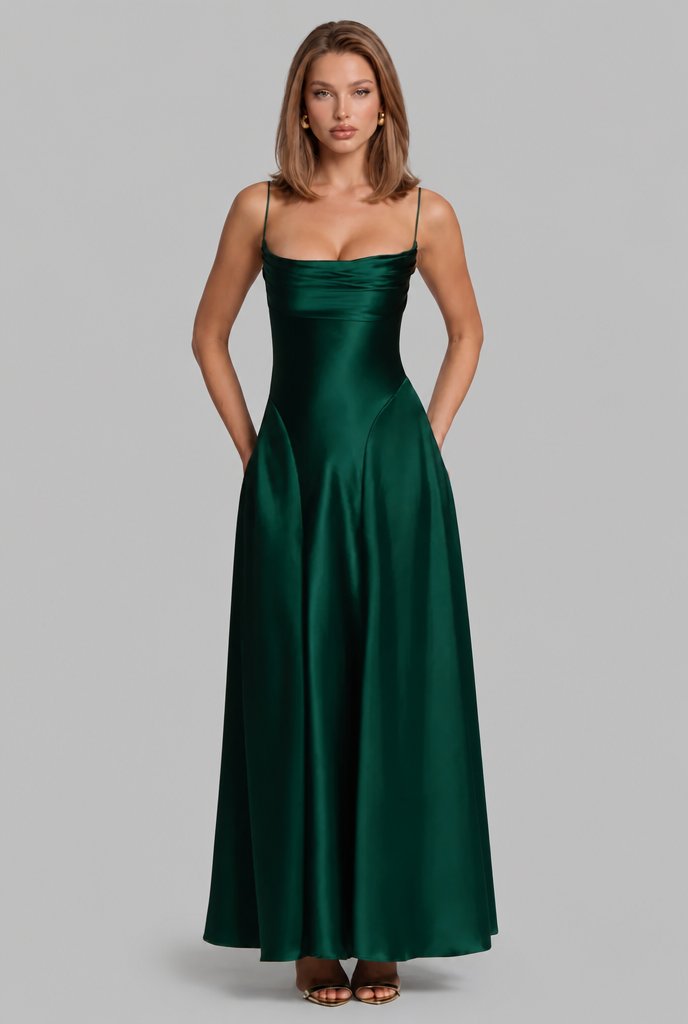 Bella Satin Lace Up Maxi Dress Audrey Calvero