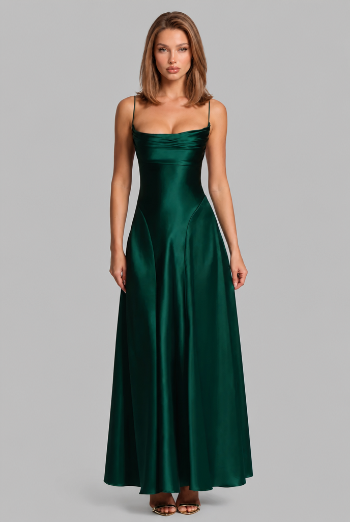 Bella Satin Lace Up Maxi Dress Audrey Calvero