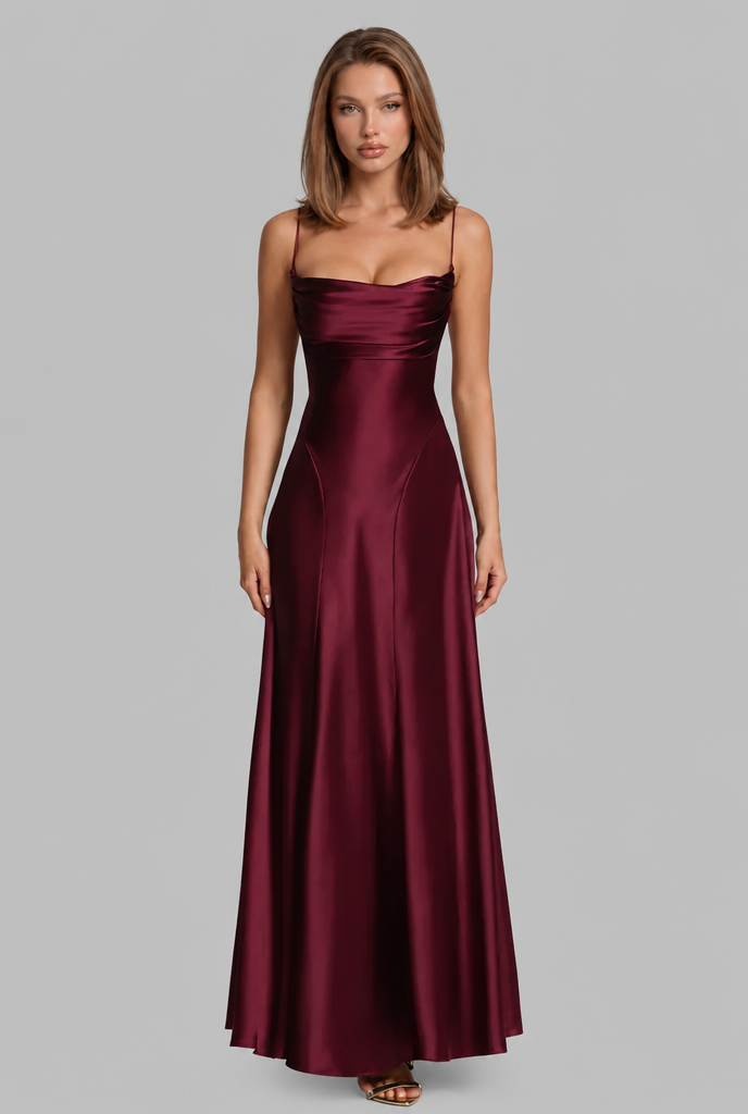 Bella Satin Lace Up Maxi Dress Audrey Calvero