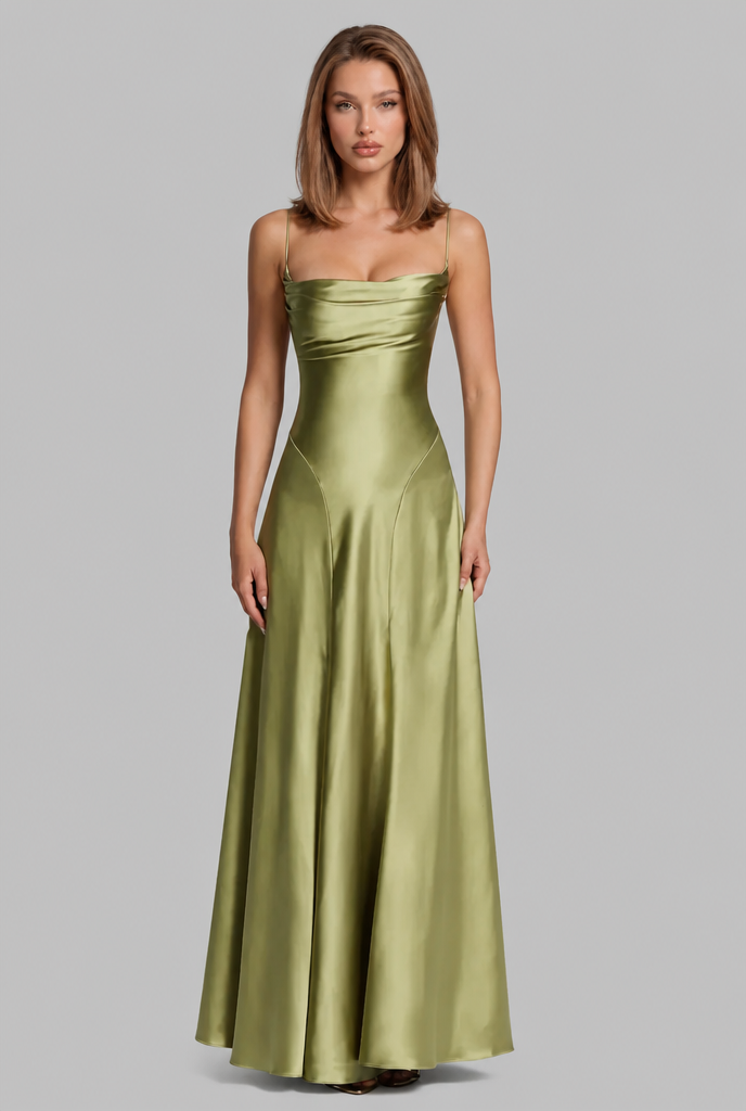 Bella Satin Lace Up Maxi Dress Audrey Calvero