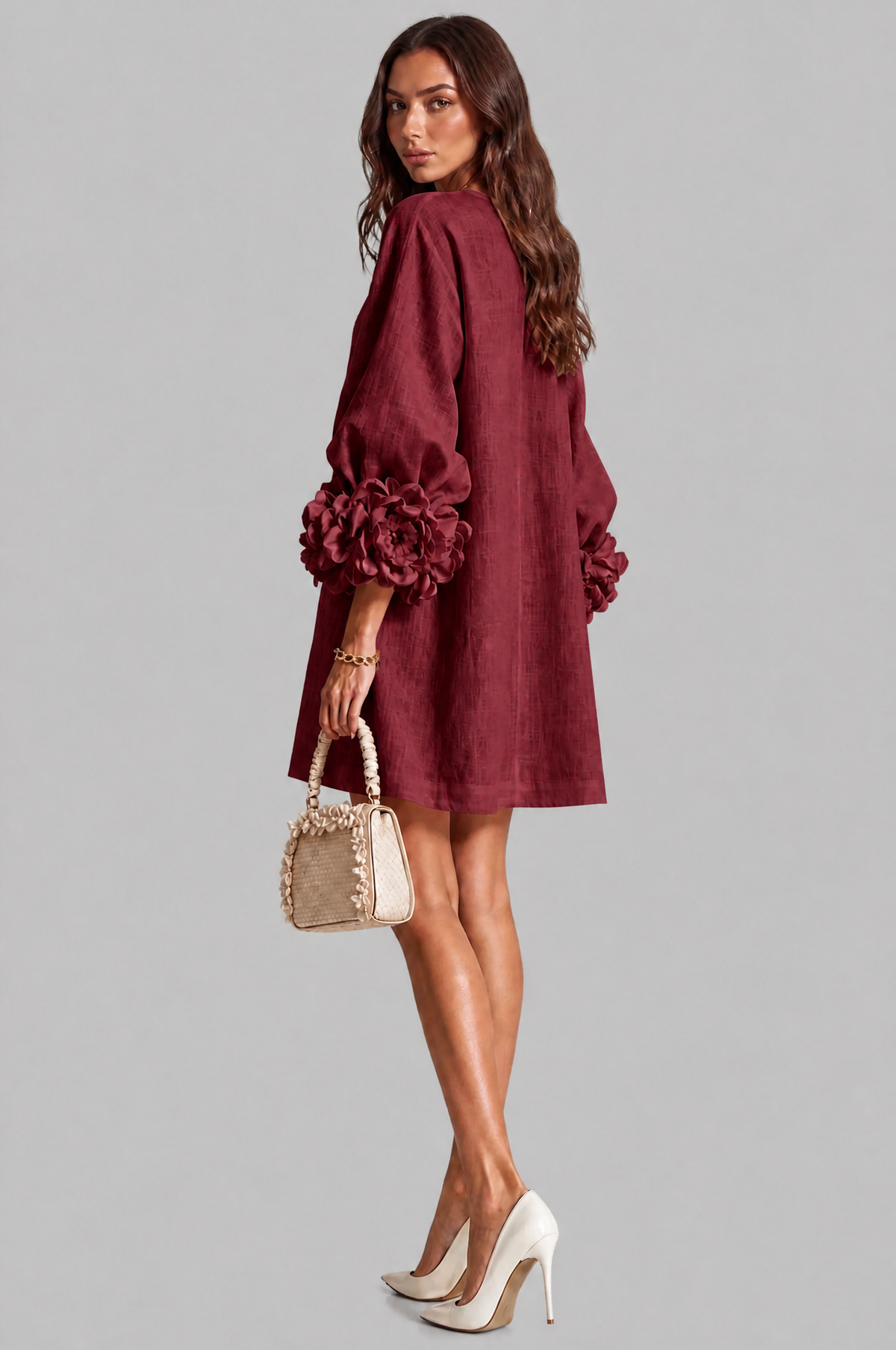 Rose Cuff Long Sleeve Mini Dress Audrey Calvero