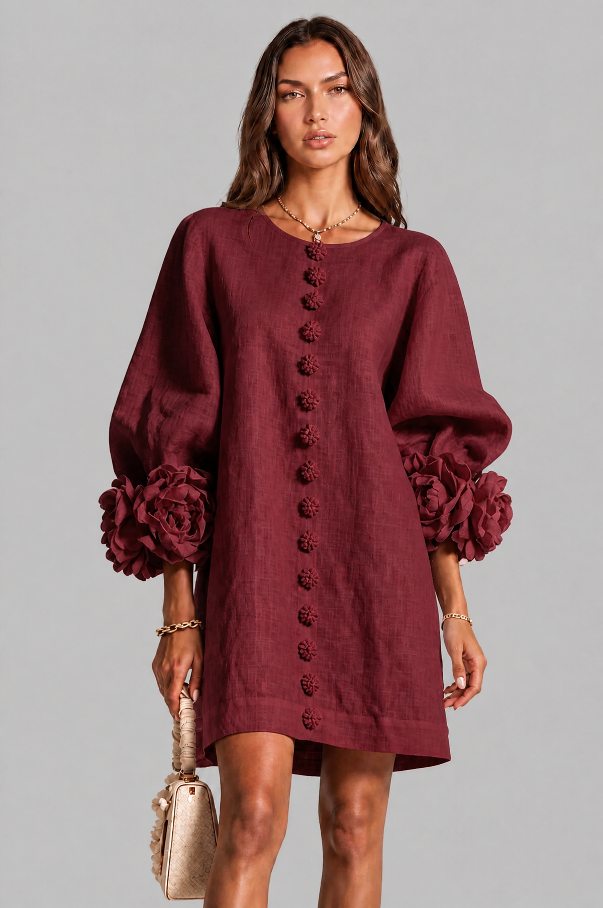 Rose Cuff Long Sleeve Mini Dress Audrey Calvero