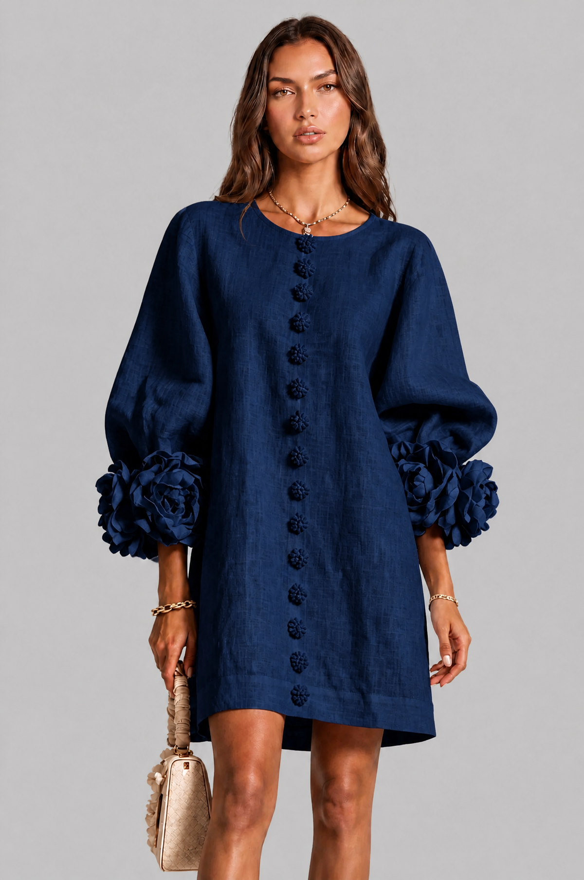 Rose Cuff Long Sleeve Mini Dress Audrey Calvero