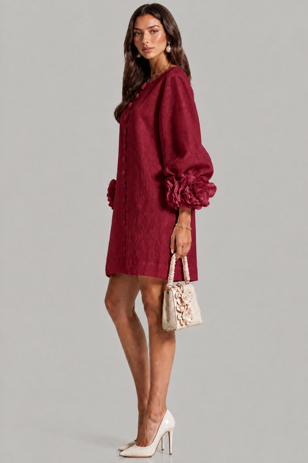 Rose Cuff Long Sleeve Mini Dress Audrey Calvero