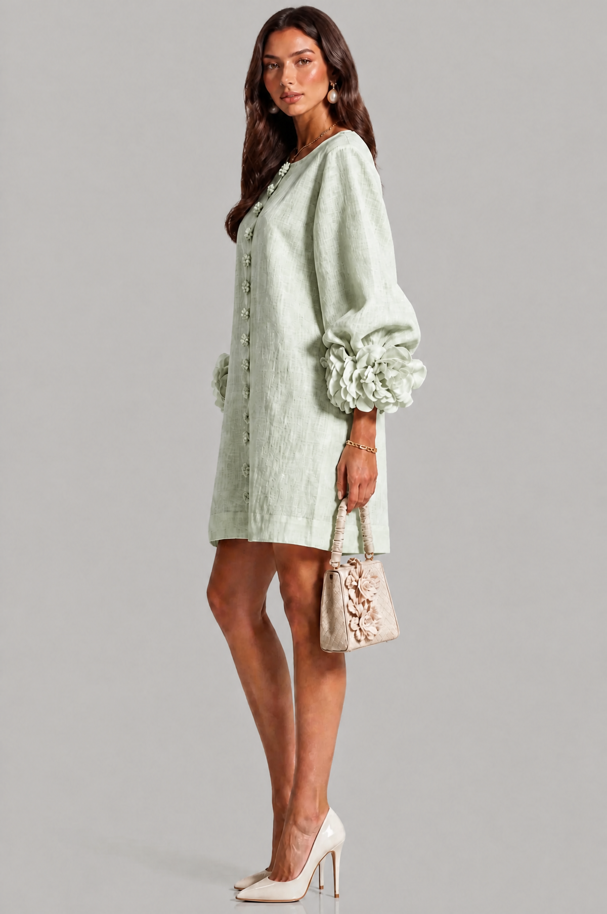 Rose Cuff Long Sleeve Mini Dress Audrey Calvero