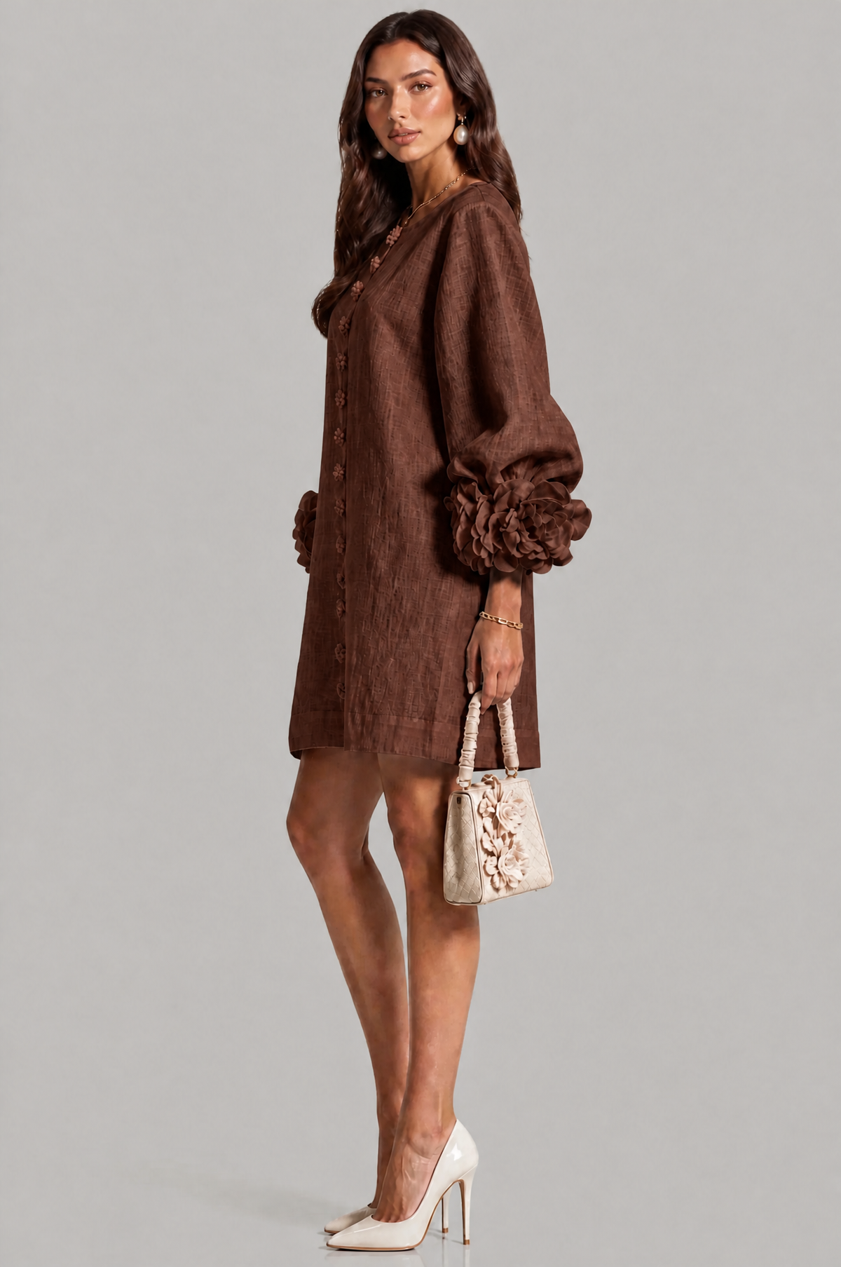 Rose Cuff Long Sleeve Mini Dress Audrey Calvero