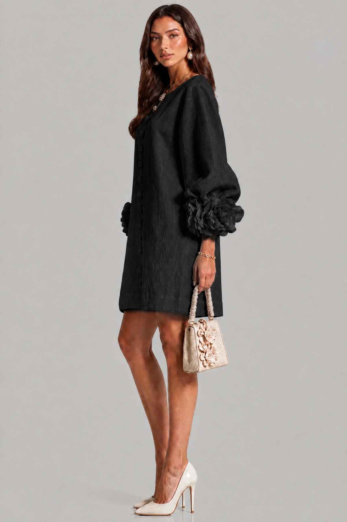 Rose Cuff Long Sleeve Mini Dress Audrey Calvero