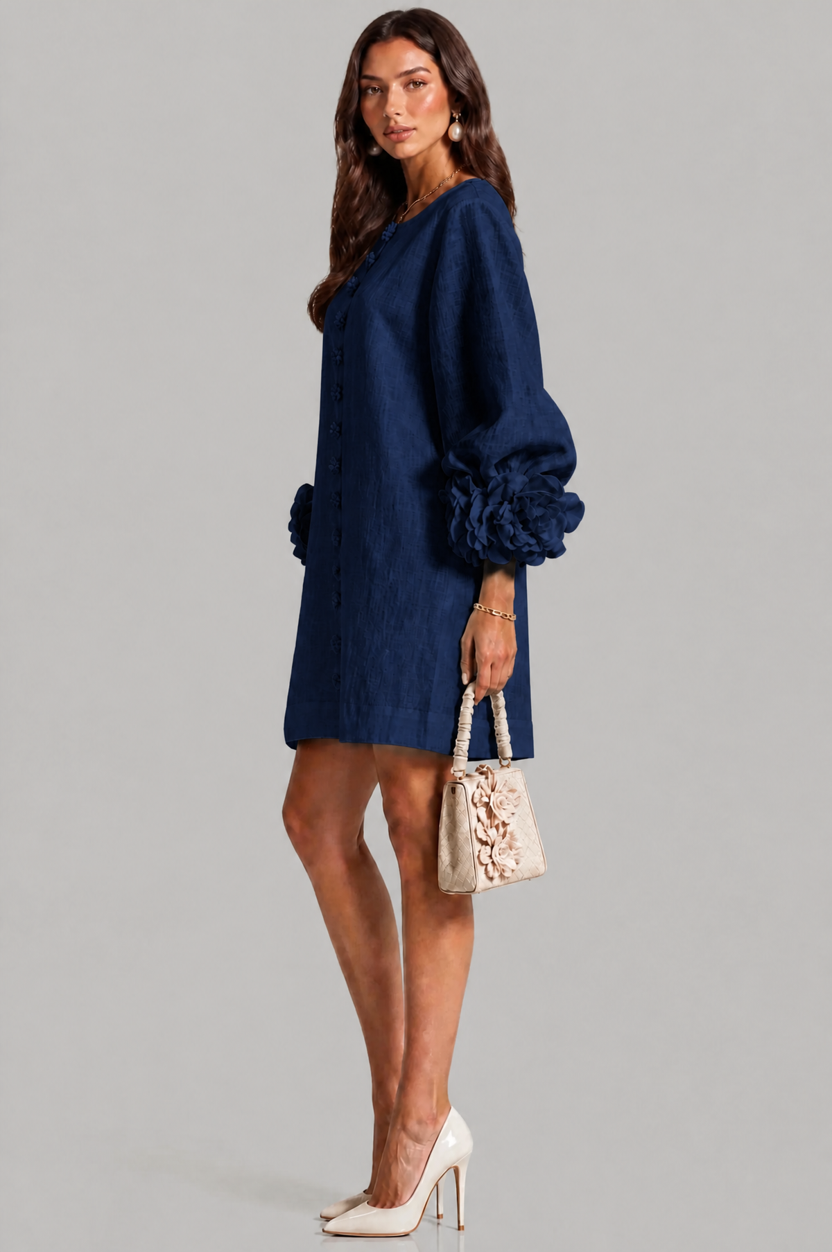 Rose Cuff Long Sleeve Mini Dress Audrey Calvero