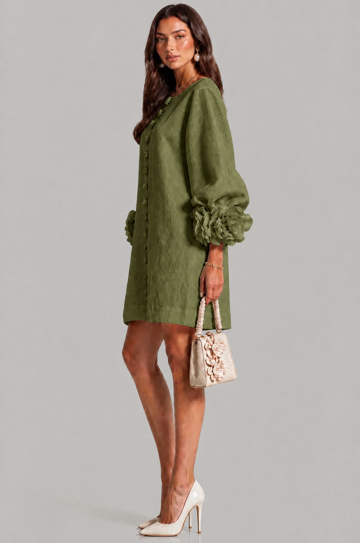 Rose Cuff Long Sleeve Mini Dress Audrey Calvero