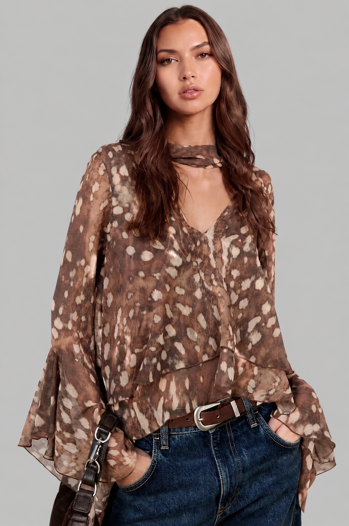 Bambi Neck Blouse with Flared Sleeves Audrey Calvero