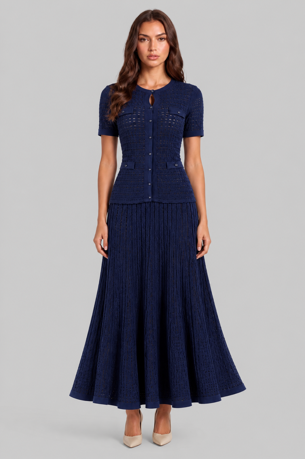 Knitted Button Front Maxi Dress Audrey Calvero