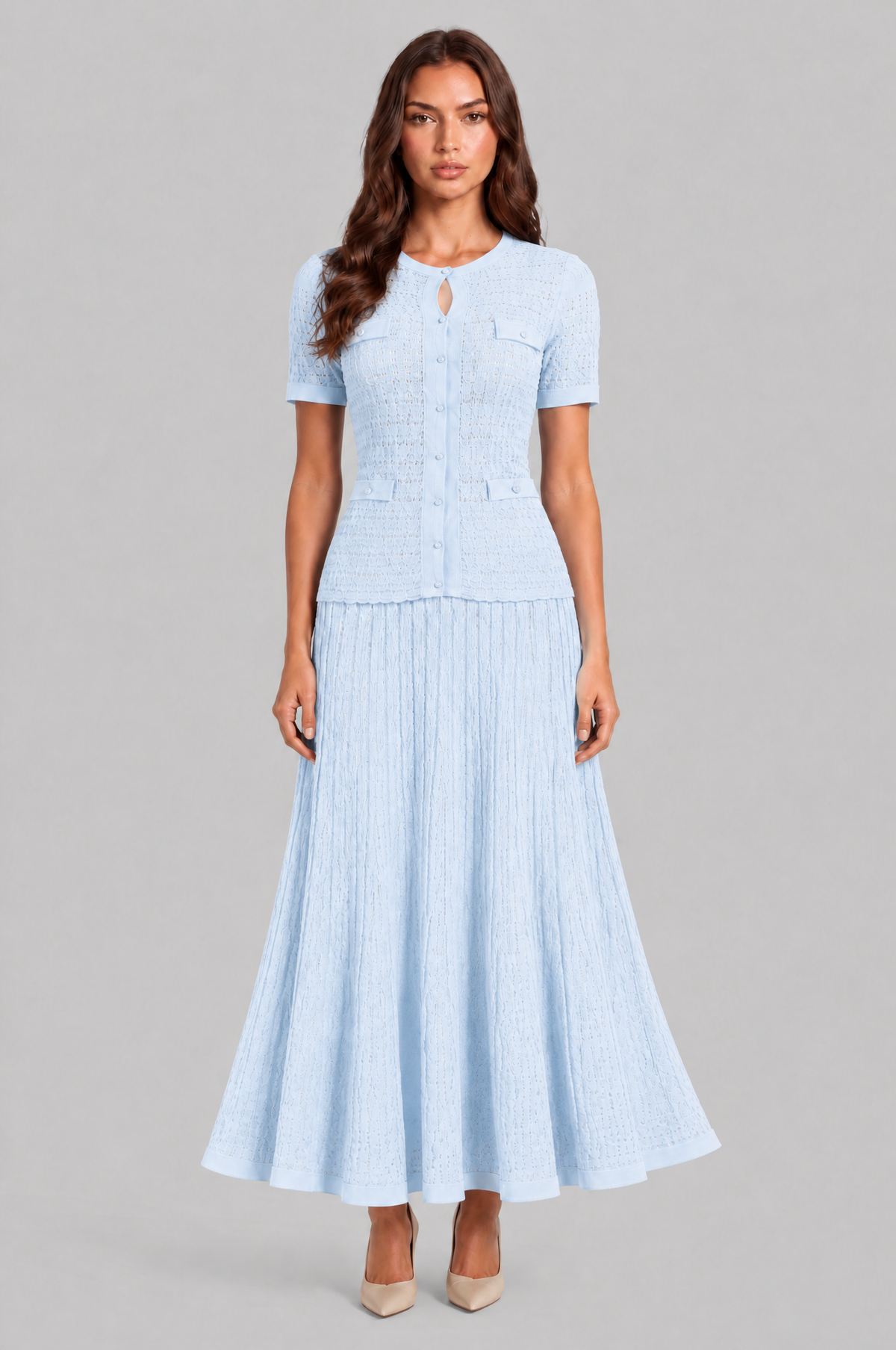Knitted Button Front Maxi Dress Audrey Calvero