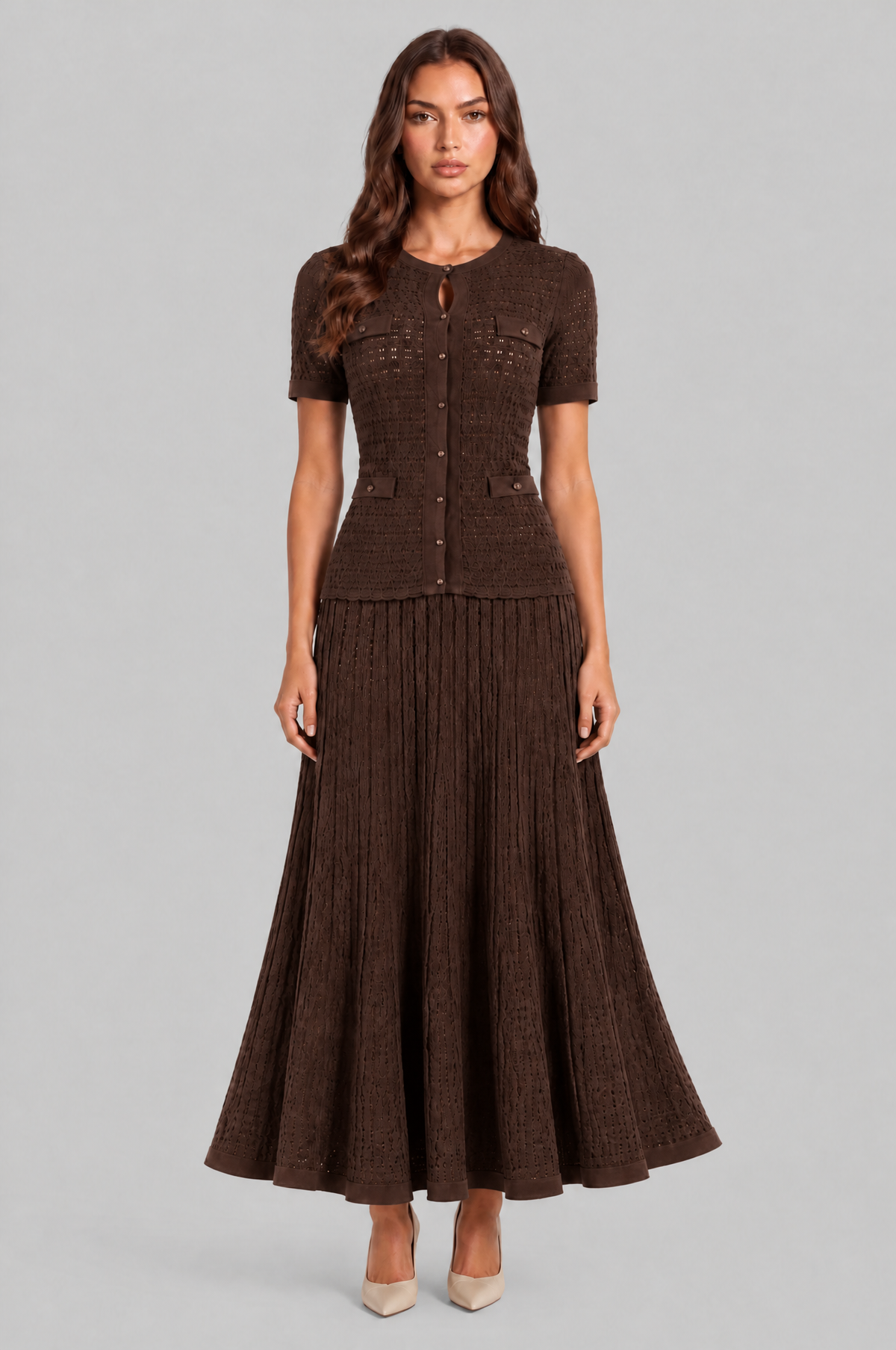 Knitted Button Front Maxi Dress Audrey Calvero