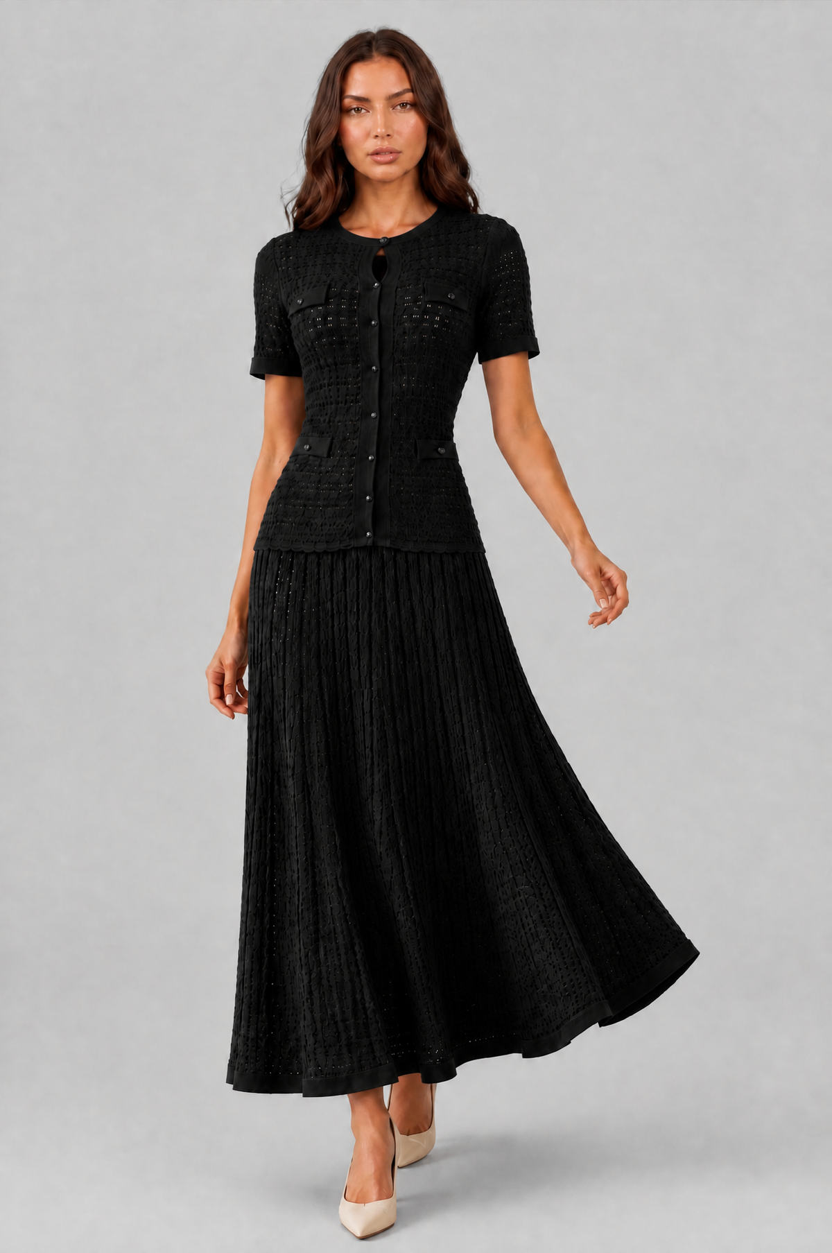 Knitted Button Front Maxi Dress Audrey Calvero