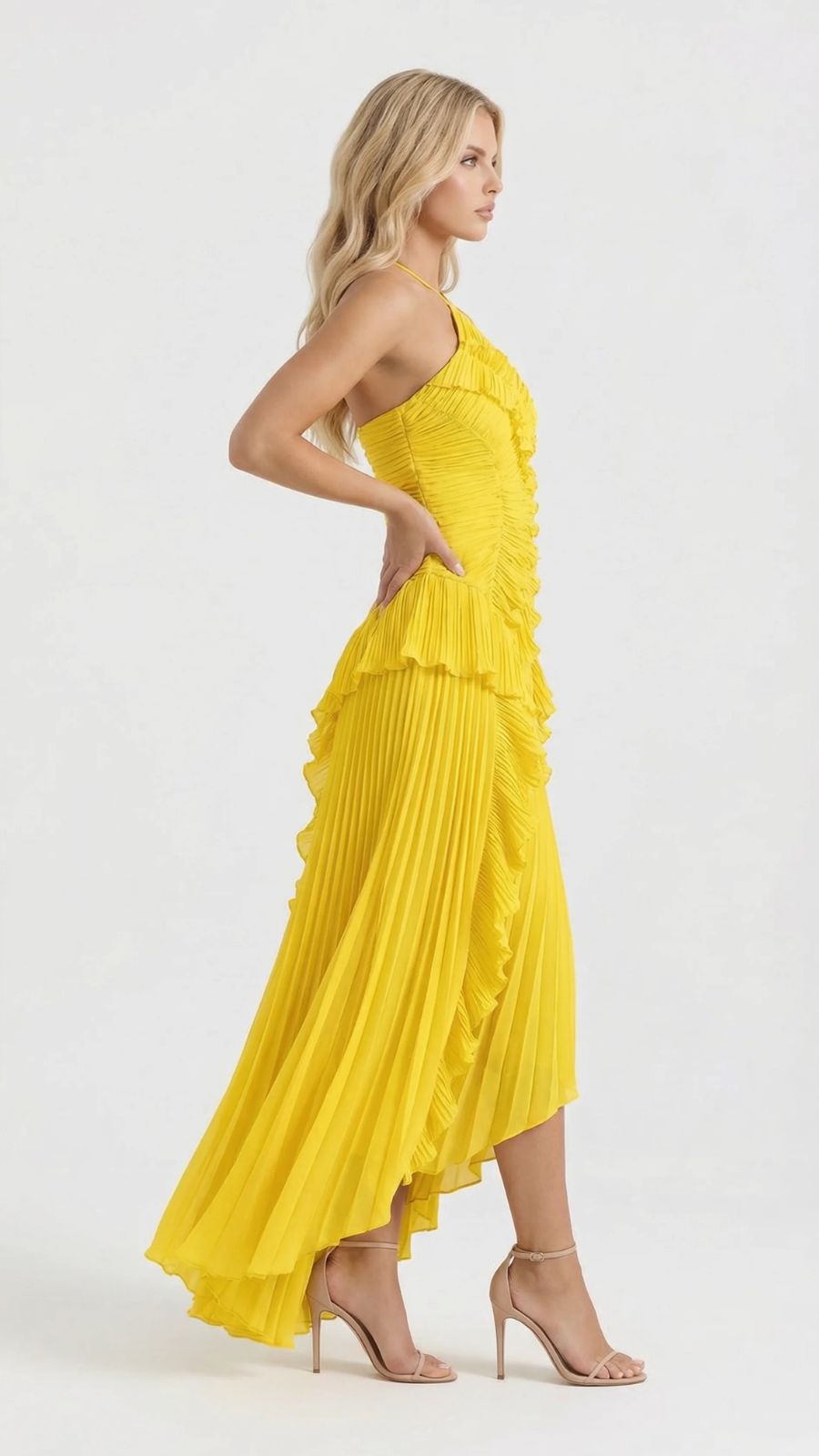 Nathalie Ruffle Maxi Dress - Yellow Noor Laurent