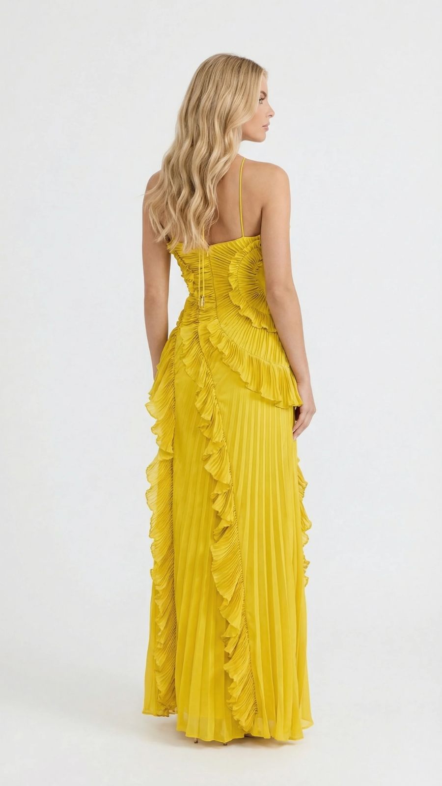 Nathalie Ruffle Maxi Dress - Yellow Noor Laurent