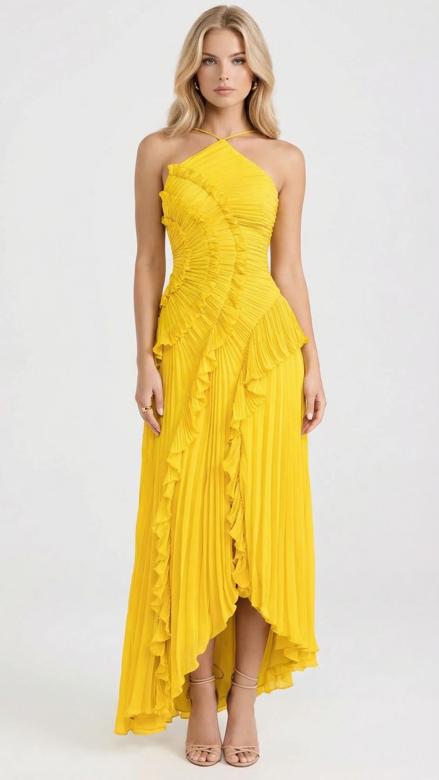 Nathalie Ruffle Maxi Dress - Yellow Noor Laurent